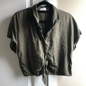 Aritzia Olive Green Button Tie SS